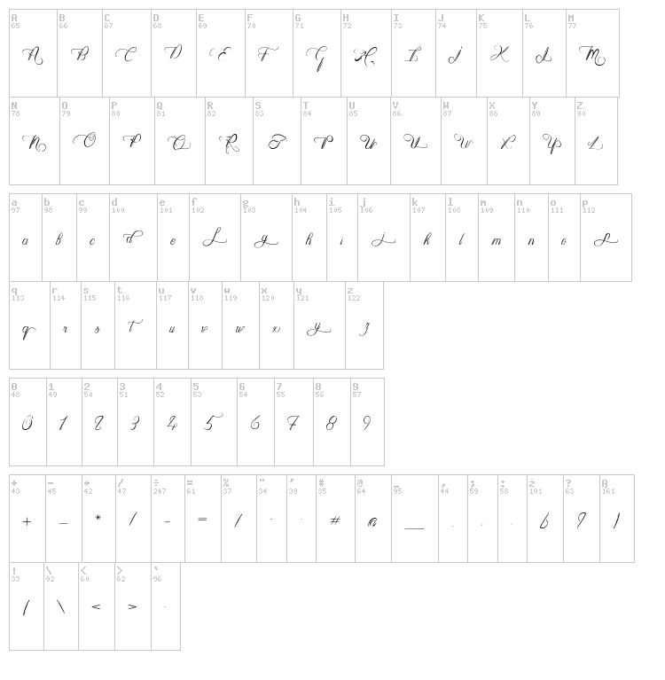 Heart Romance font map